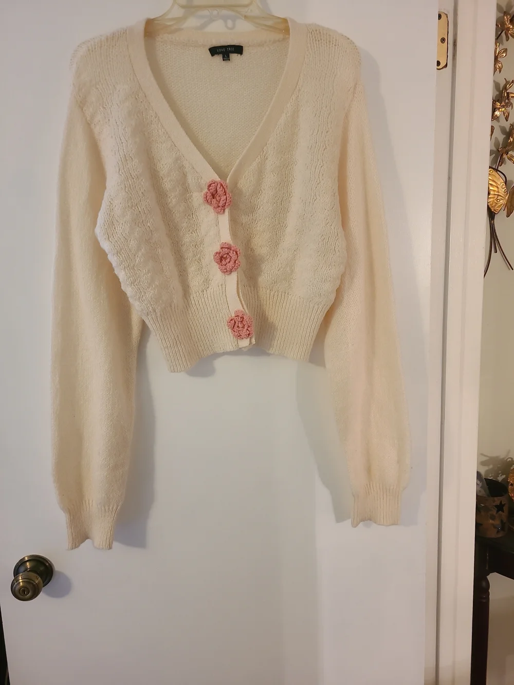 Love Tree Rose Cropped Cardigan Sweater Cream Coquette Grandmacore Dollet Boho